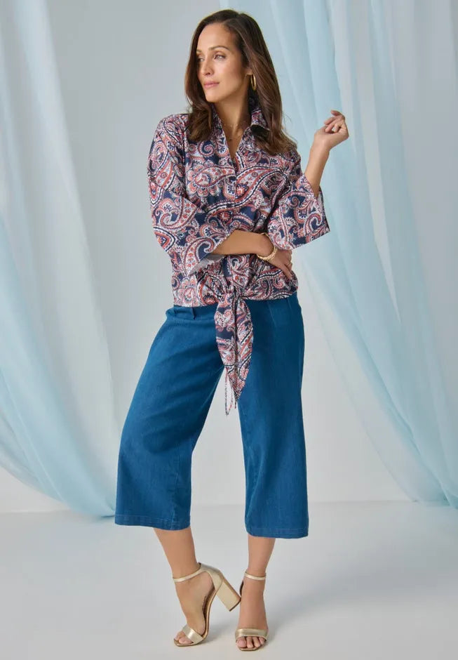 Tie-Front Collared Blouse
