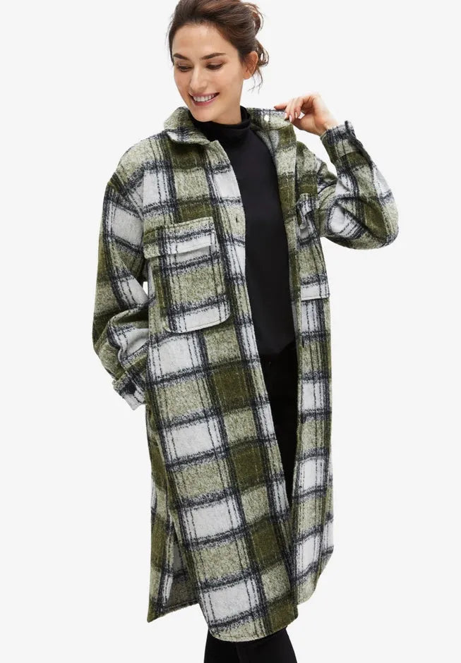 Button Front Long Shirt Jacket