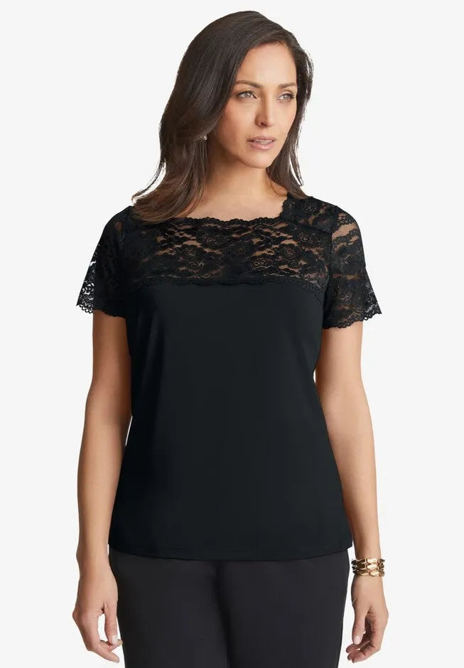 Stretch Lace Neckline Top