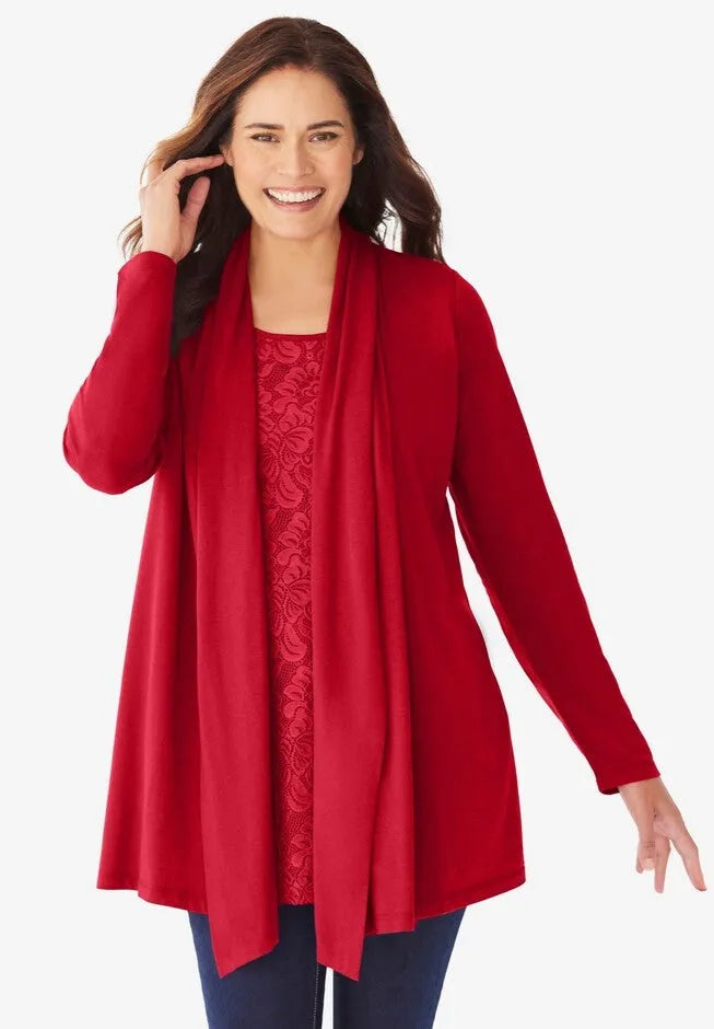 2-Fer Cardigan & Attached Lace Tunic