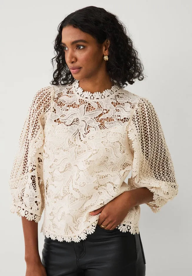 Three-Quarter Sleeve Lace Blouse