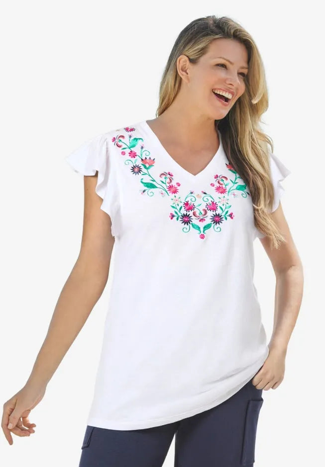 Embroidered V-Neck Tunic