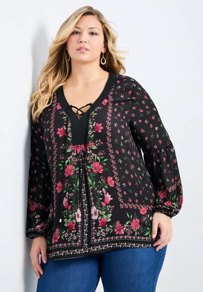 Tamlyn Lace Up Print Top