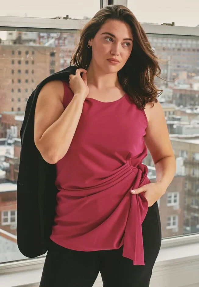 Sleeveless Knit Crepe Tie Detail Tunic