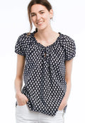 100% Cotton A-Line Peasant Blouse With Scoop Keyhole Neckline