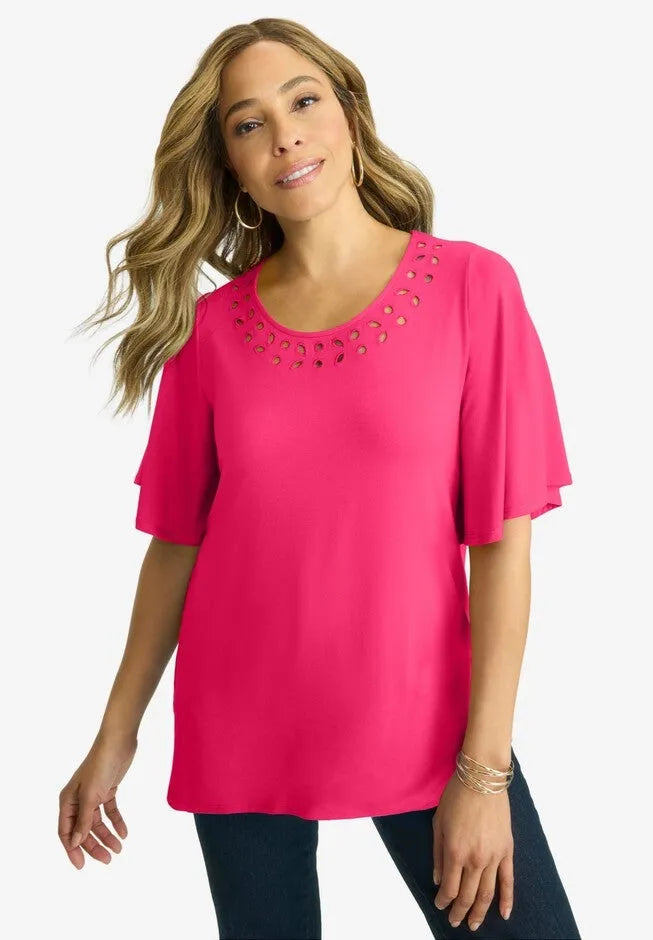 Cutout Flutter Sleeve Tunic