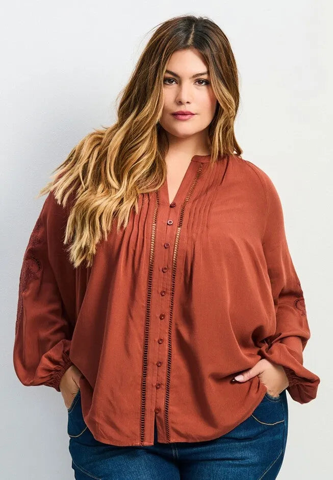 Gabby Embroidered Pintuck Shirt