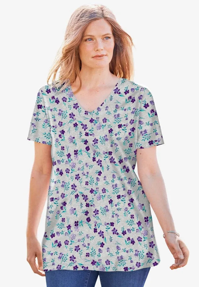 Perfect Printed Short-Sleeve V-Neck Tee