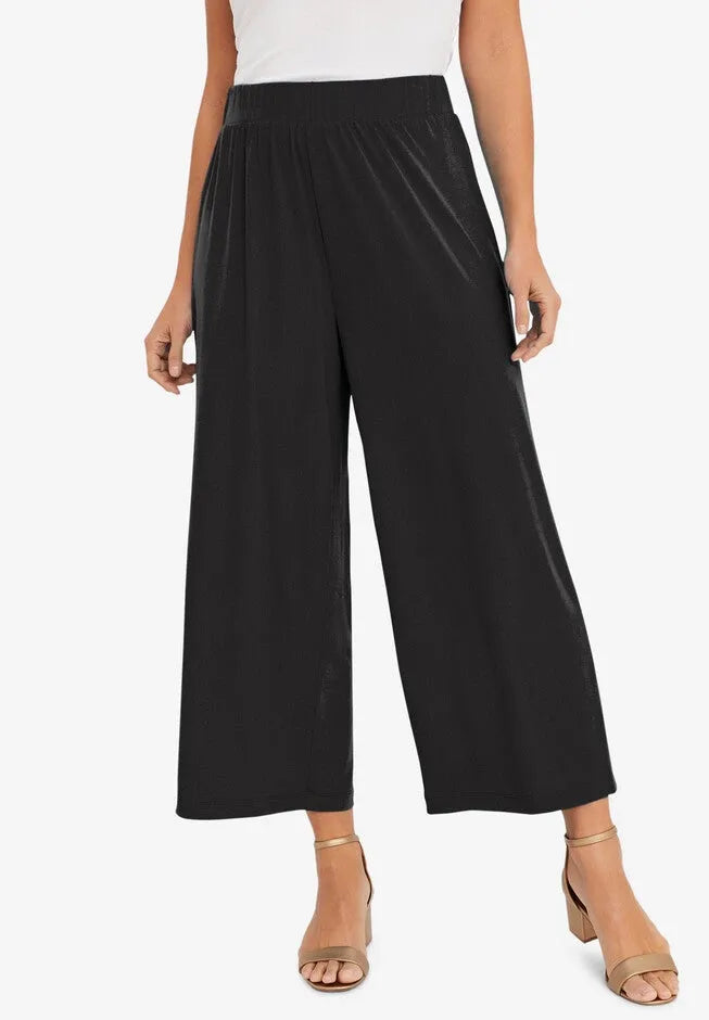 Stretch Knit Wide Leg Crop Pant