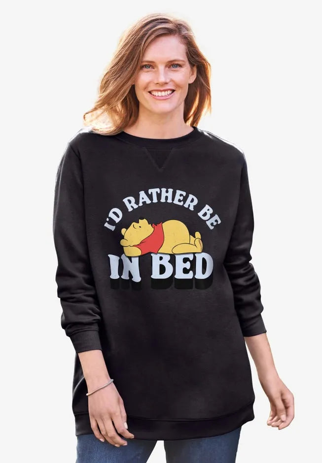 Disney Women’s Long Sleeve Fleece Sweatshirt Winnie the Pooh Rather Be In Bed