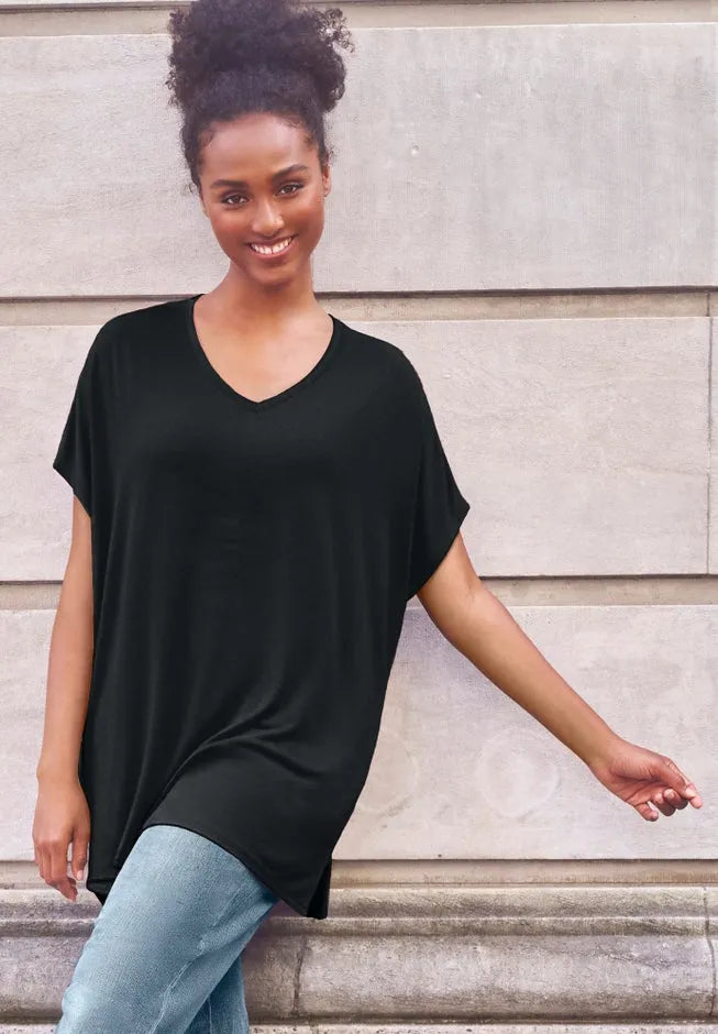 Oversized Stretch Jersey Knit V-Neck Tunic