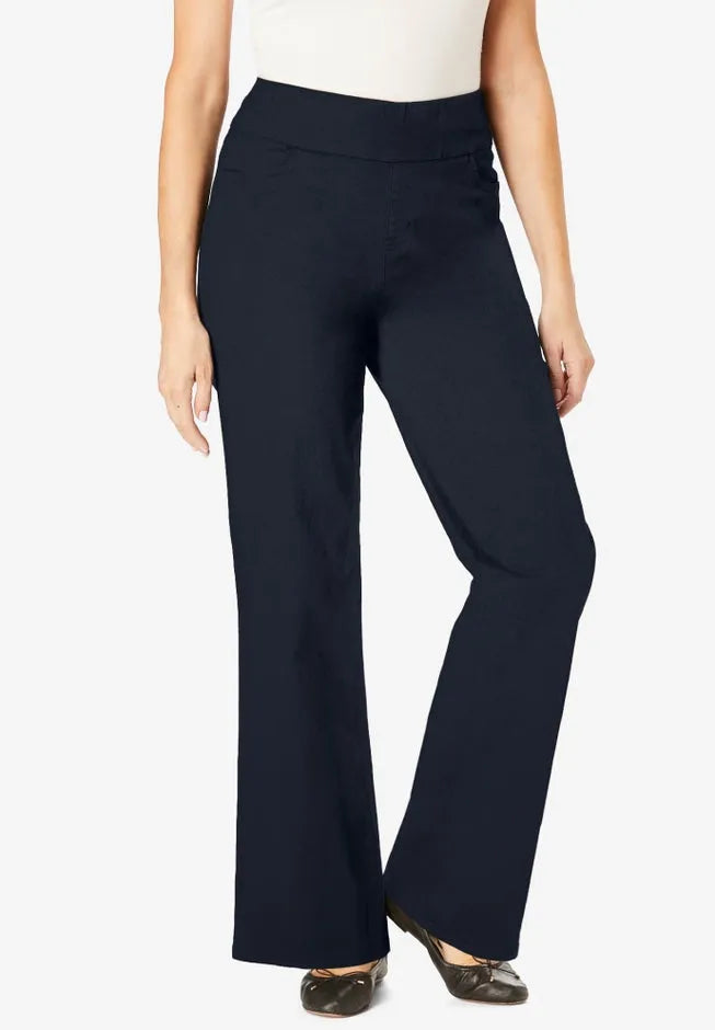 Flex-Fit Pull-On Wide-Leg Denim Jean