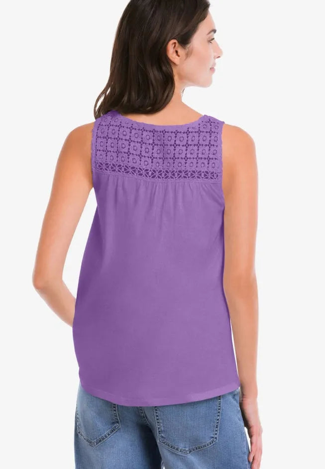 100% Cotton Crochet Scoop Neck A-Line Tank