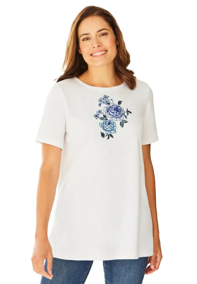 2-Piece Embroidered Poplin Tunic and Tee Set