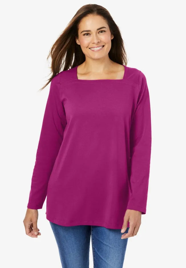 Perfect Long-Sleeve Square-Neck Tee