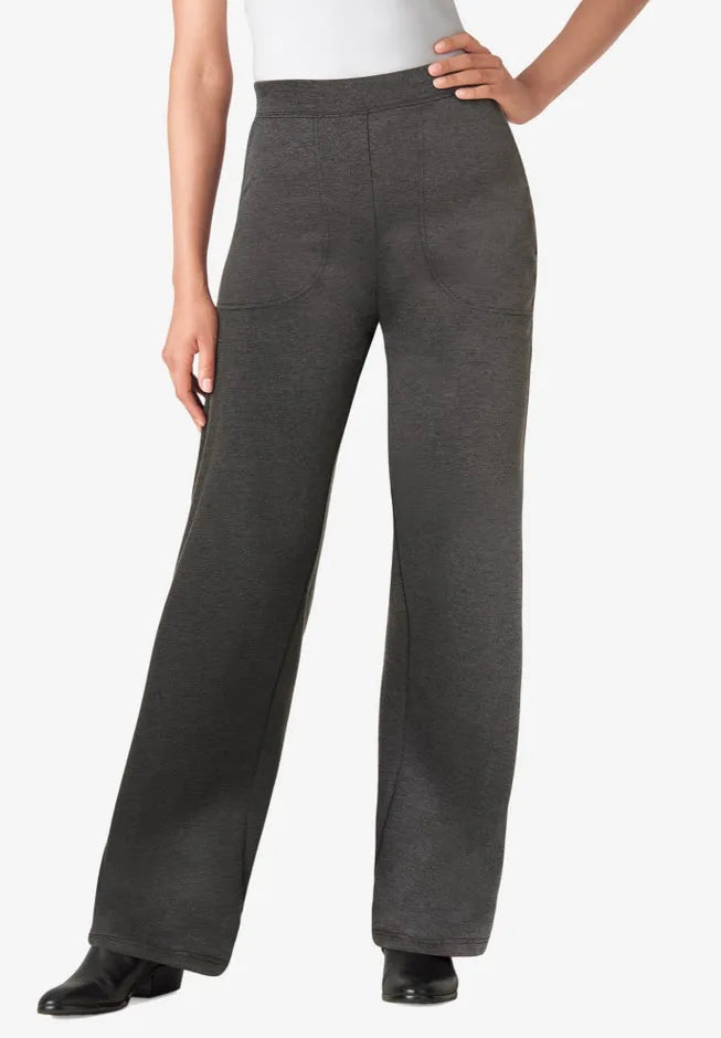Stretch Ponte Knit Pull-On Wide-Leg Pants