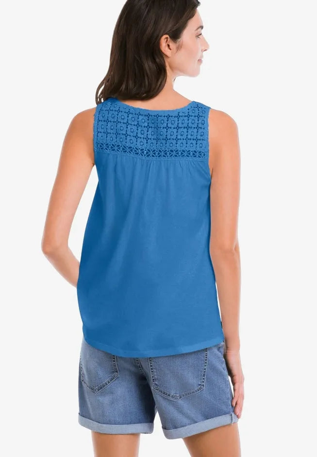 100% Cotton Crochet Scoop Neck A-Line Tank