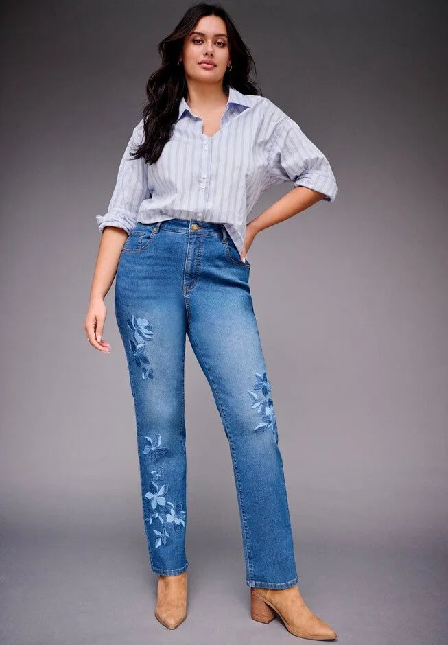 Embroidered Straight Leg Jean