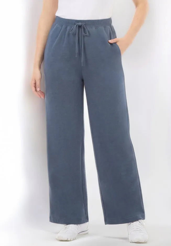 Drawstring-Waist Wide-Leg Fleece Sweatpant