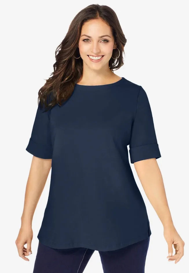 Stretch Cotton Cuff Tee