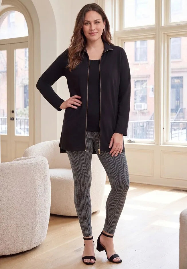 Stretch Cotton Zip Front Hi-Low Jacket