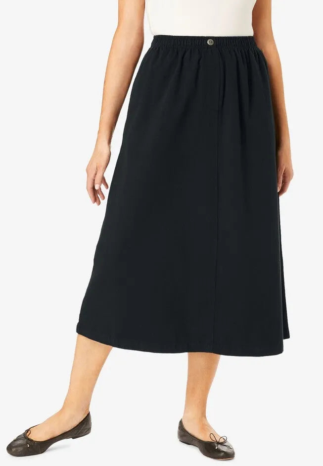 7-Day Elastic-Waist All-Cotton Pull-On Denim Jeans Skirt