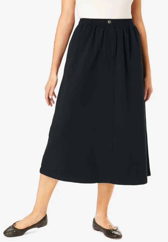 7-Day Elastic-Waist All-Cotton Pull-On Denim Jeans Skirt