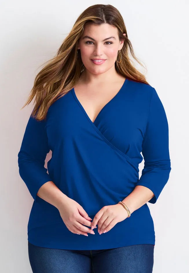 Side Ruched Faux Wrap Top