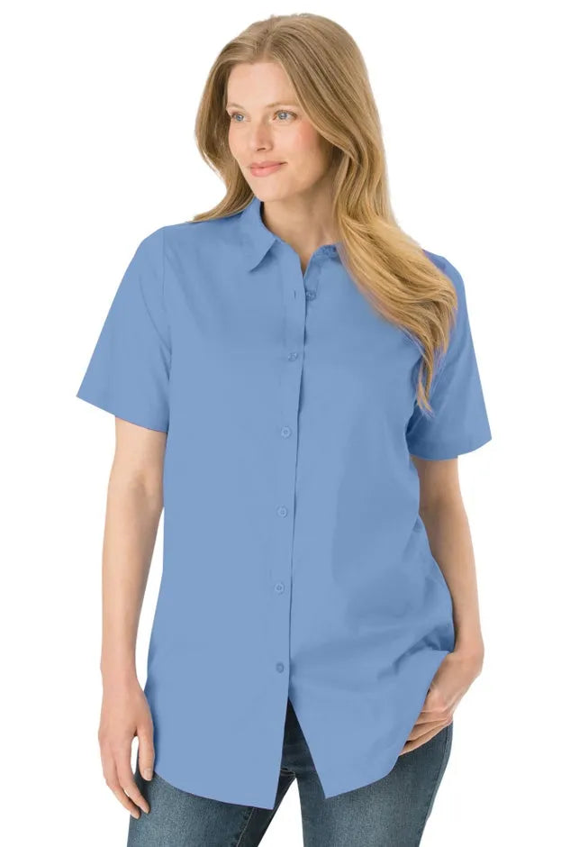 Perfect Short-Sleeve Collared Button Down Tunic