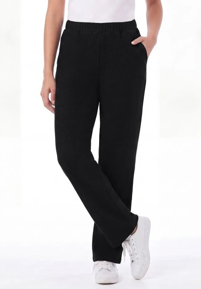 Everyday Waffle-Knit Straight-Leg Pull-On Pant