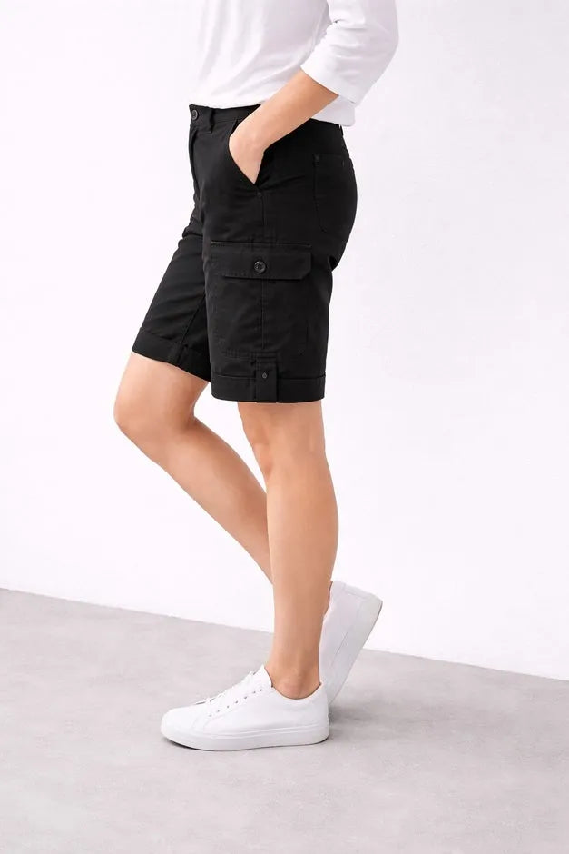2 in 1 Mid-Rise Stretch Cotton Convertible Cargo Bermuda To Shorts