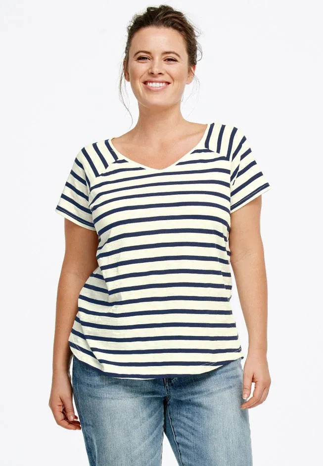 Cotton Jersey Slub V-Neck Short Sleeve Relaxed Tee