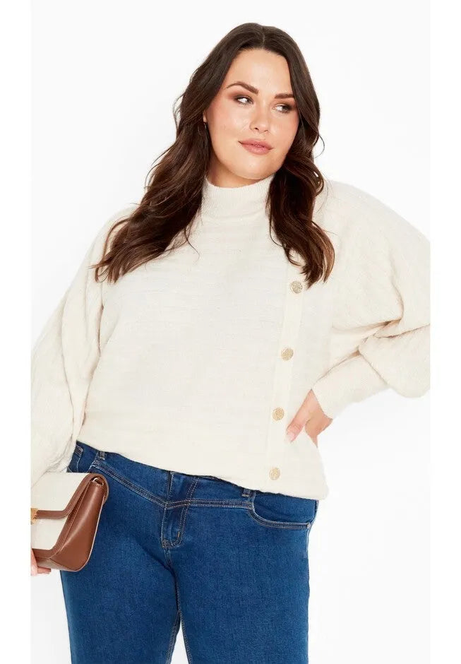 Beata Asymmetrical Button Knit Sweater