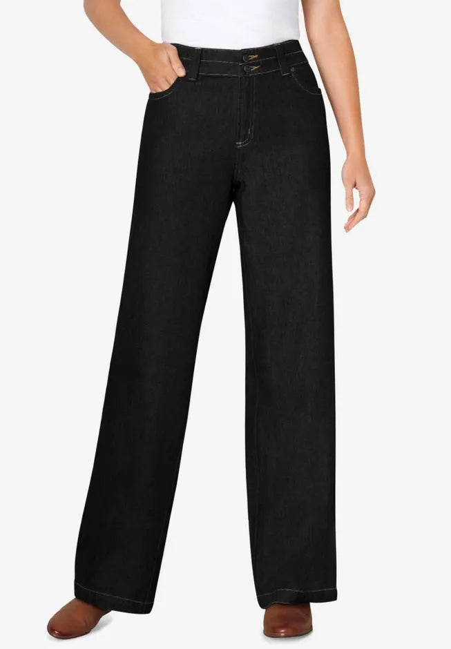 Perfect Wide-Leg All-Cotton Denim Five-Pocket Jeans