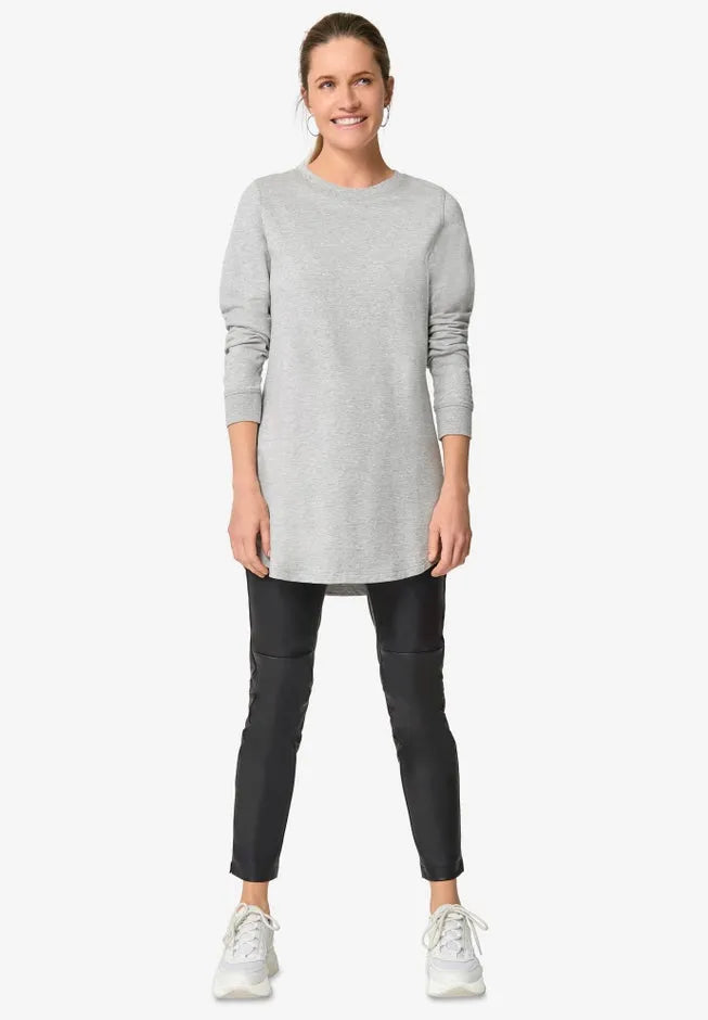 French Terry Sweatshirt Tunic with Shirttail Hem