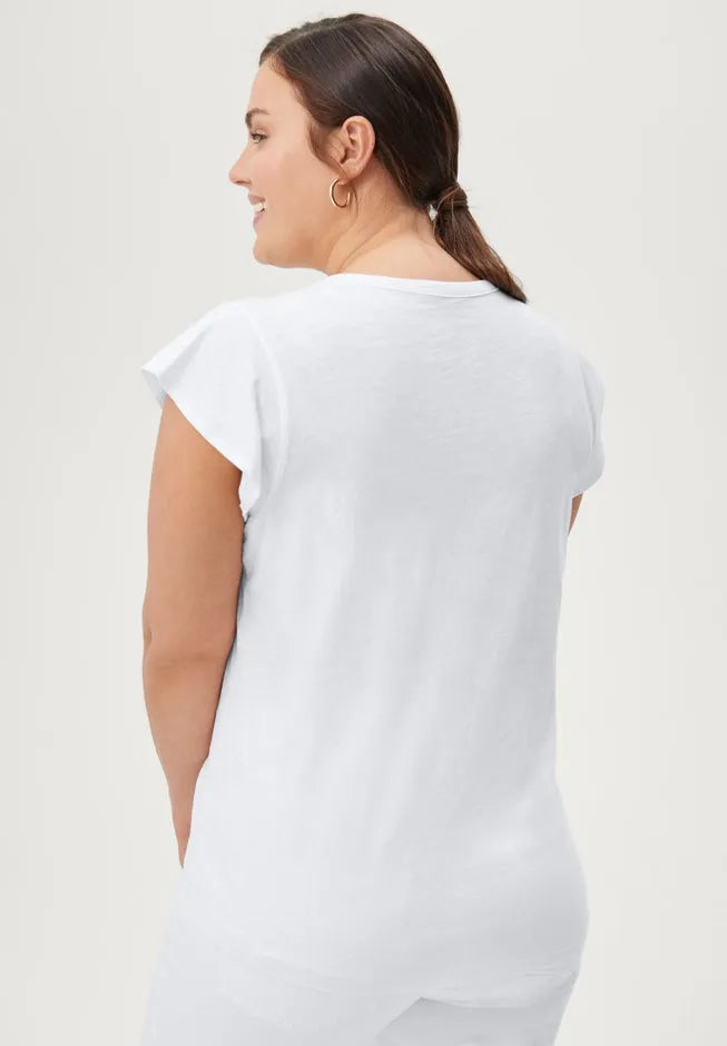 100% Cotton Slub Cap Sleeve A-Line Henley Tee