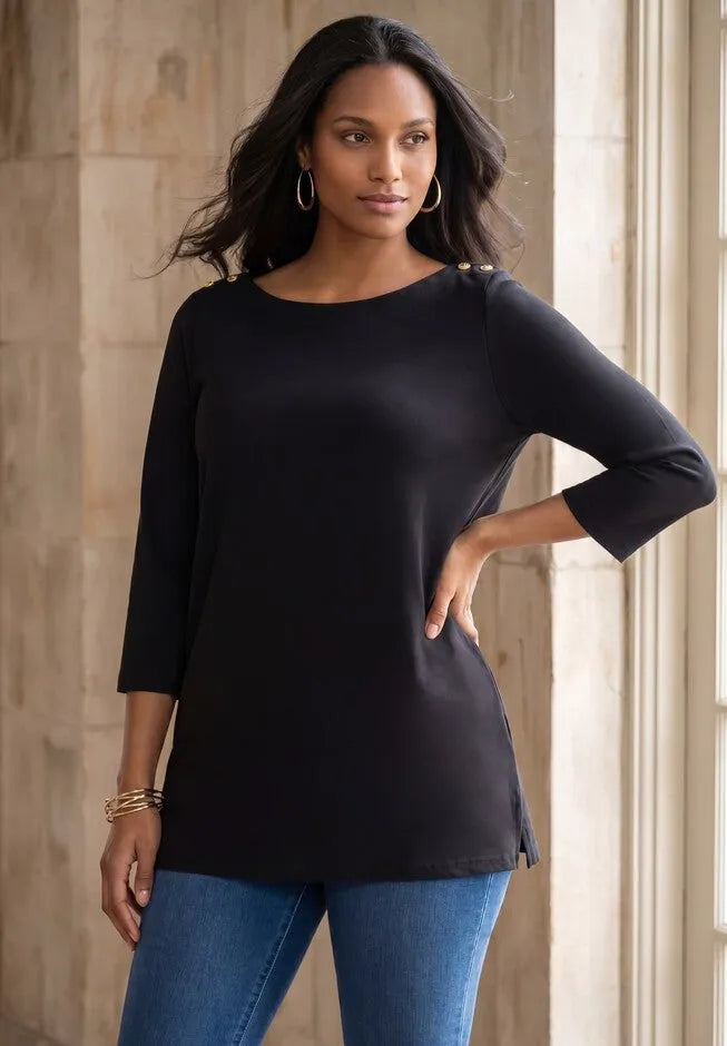 Stretch Cotton Boatneck Tunic