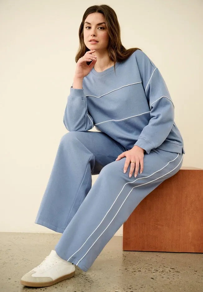 Ellos Studio Piped Wide Leg Fleece Sweatpants