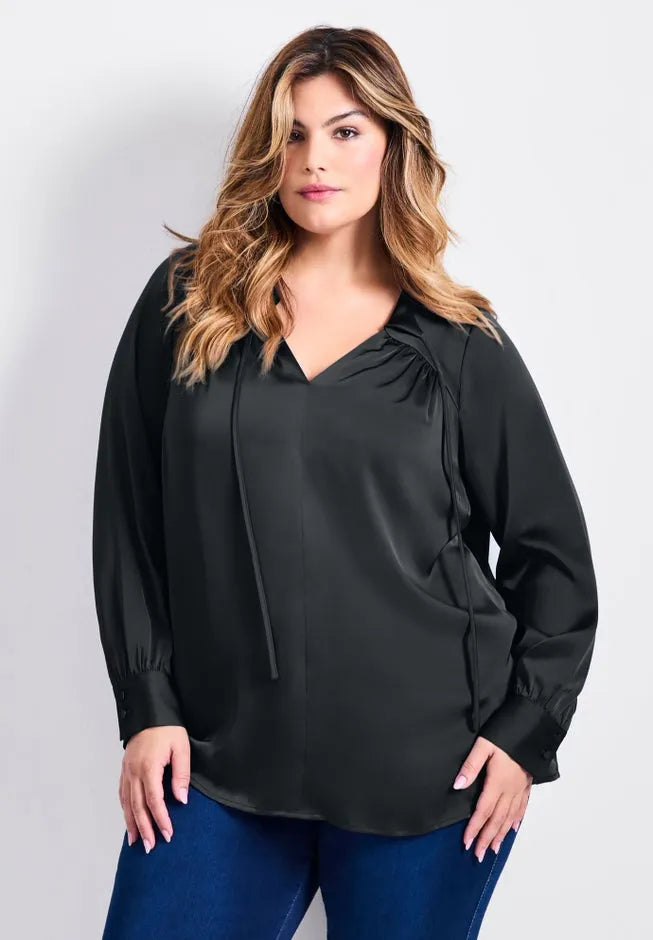 Marlene Tie Front Satin Blouse