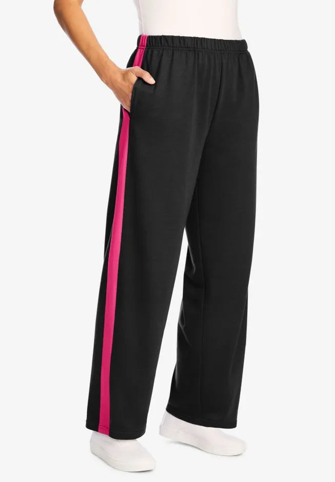 Cotton French Terry Straight-Leg Pull-On Side-Stripe Pants