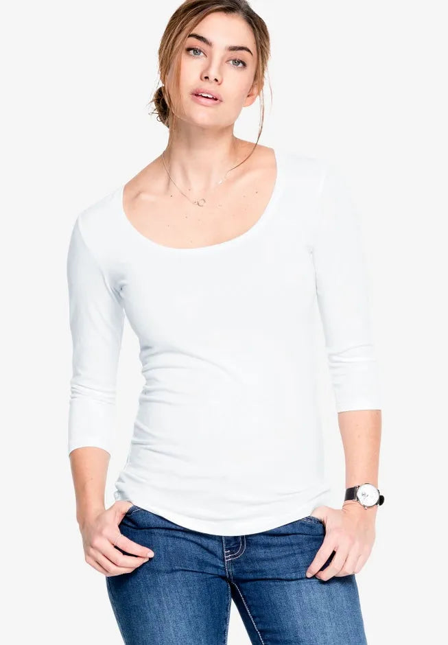 Cotton Spandex Scoop Neck 3/4 Sleeve Tee