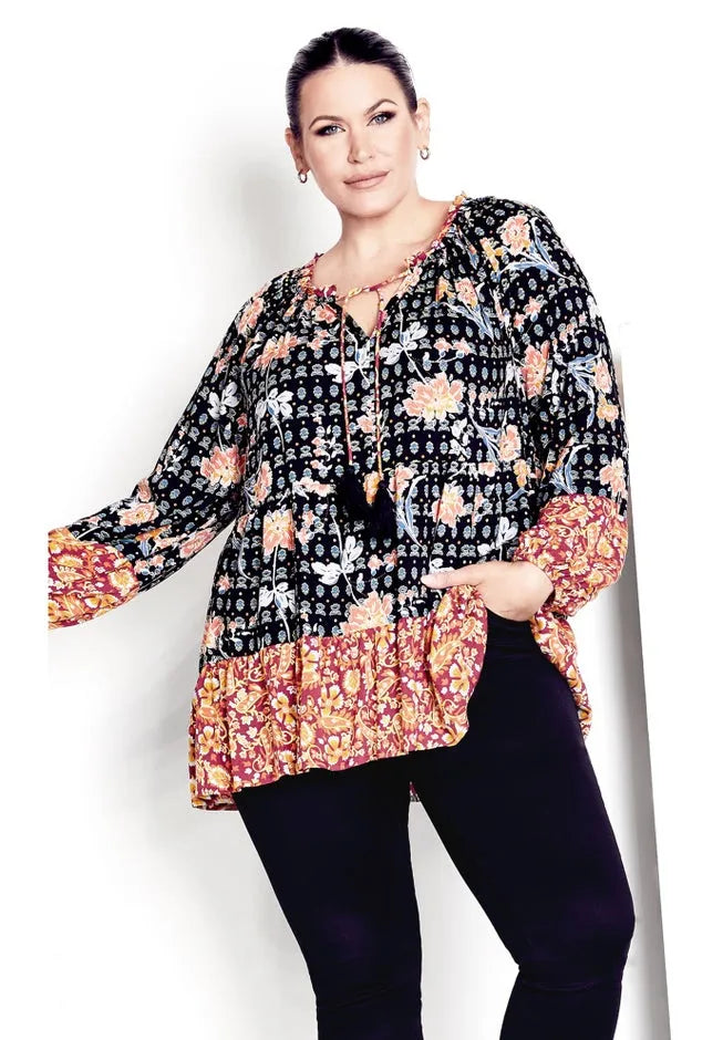 Imari Empire Waist Spliced Top
