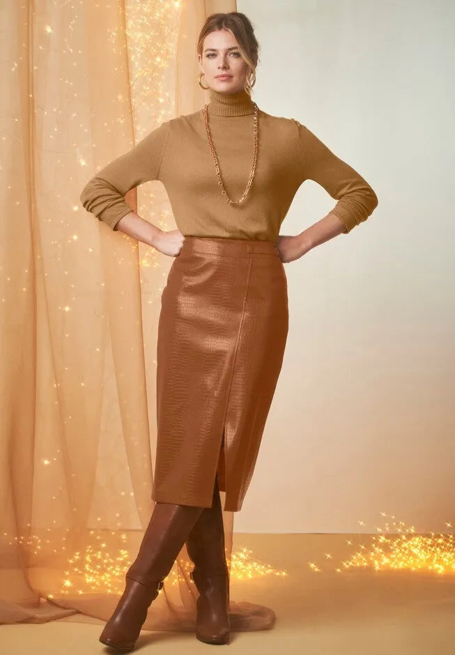 Faux Leather Croc Wrap Skirt