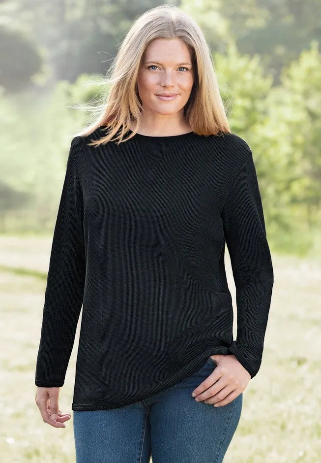 Long-Sleeve Crewneck Soft Waffle Knit Thermal Shirt