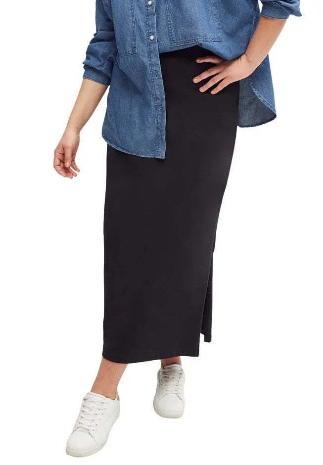 Stretch Jersey A-Line Elastic Waistband Maxi Skirt