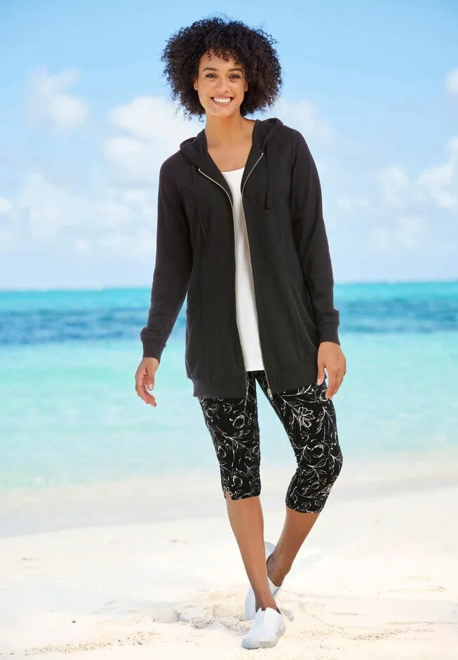 Stretch-Cotton Knit Pull-On Printed Capri Leggings