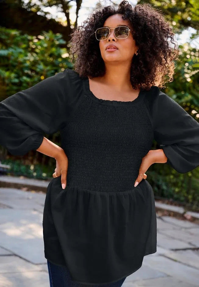 Smocking Blouson Sleeve Blouse