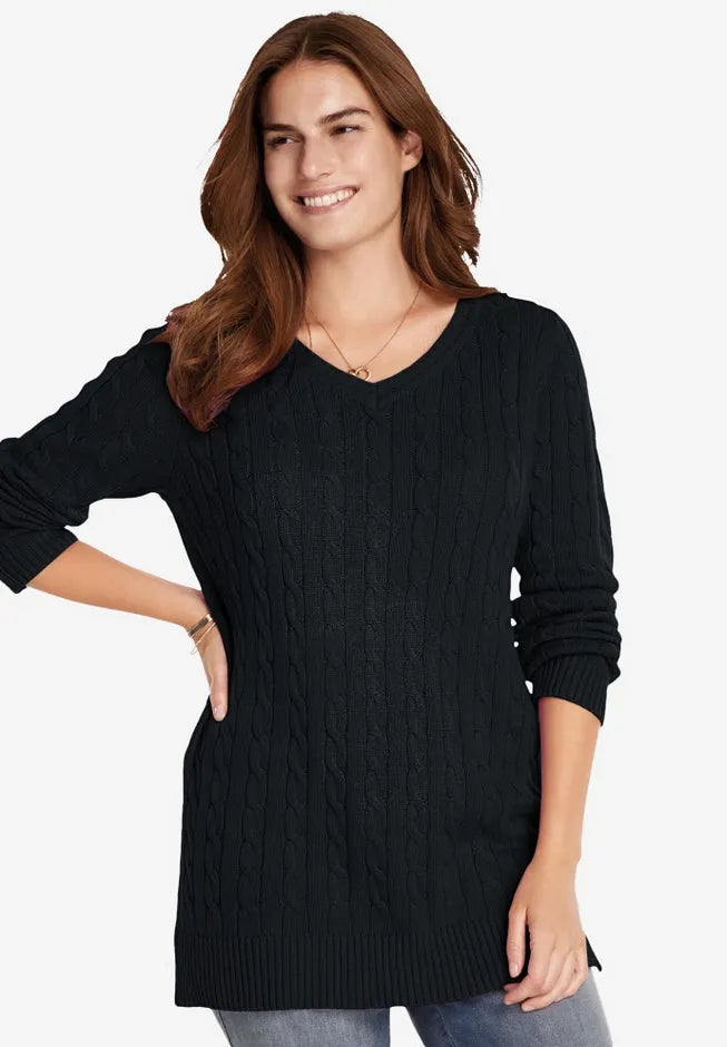 Cable Knit V-Neck Pullover Sweater
