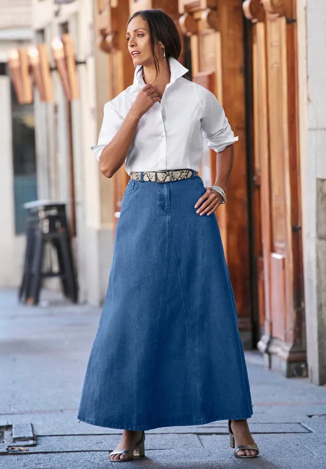 Denim Inset Maxi Skirt