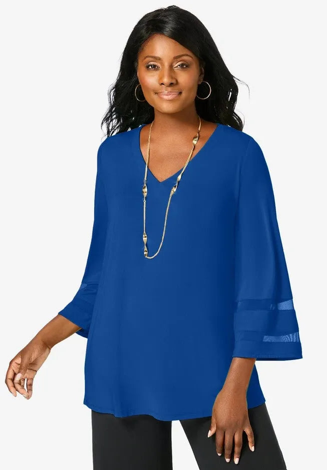 Stretch Knit Mesh Inset Sleeve Tunic